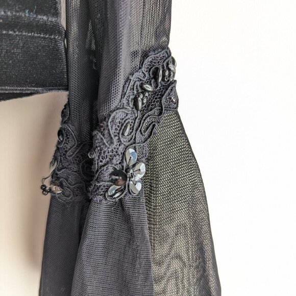 Ronnie Nicole Velvet Sheer Embroidered Mesh Sleeve Cowl Neck top - Picture 4 of 7